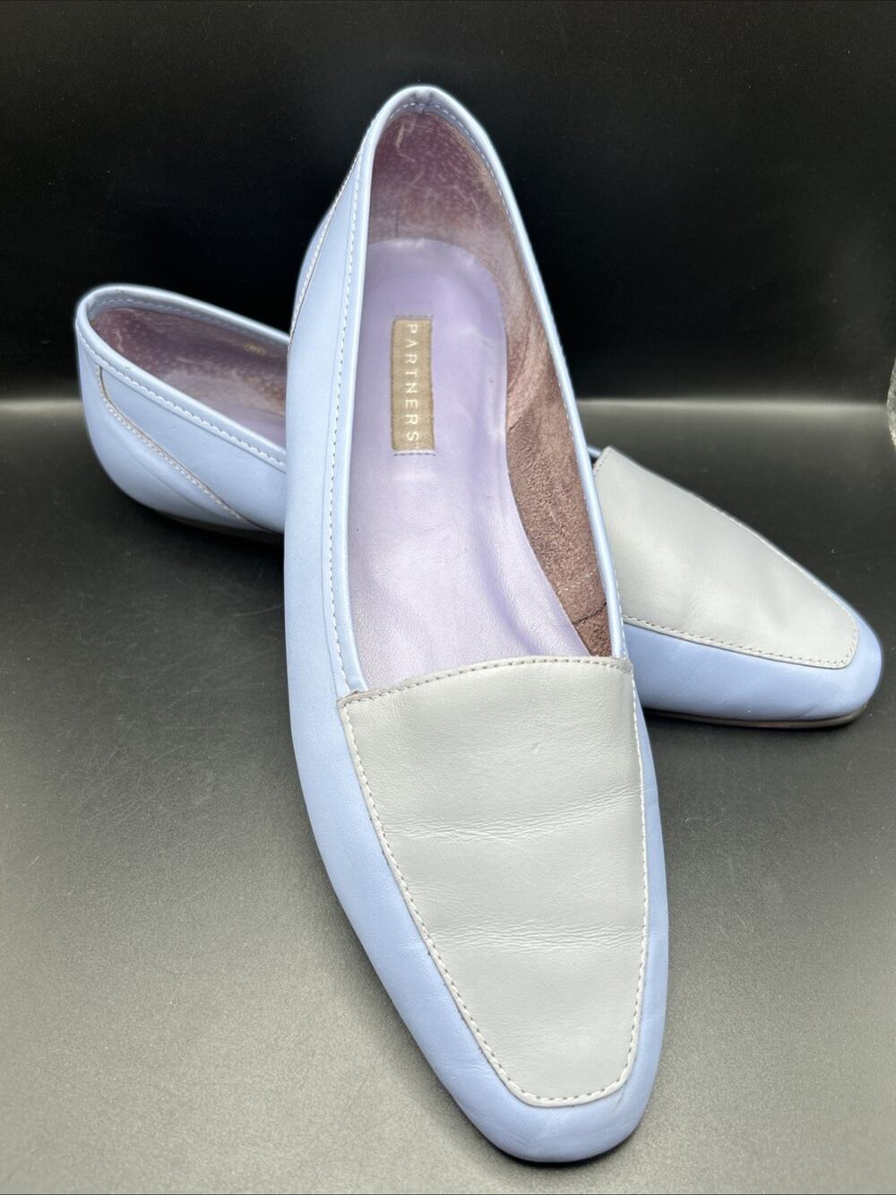 Vintage Partners Lea Leather Loafers Flats 9.5 M Blue & Gray Shoes Brazil